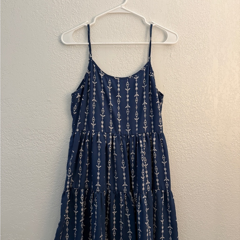 Blue and White Printed Tiered Dress